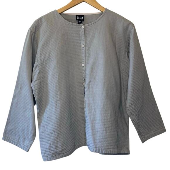 Eileen Fisher Sweaters - Eileen Fisher Light Gray 100% Cotton Minimalist Boxy Lightweight Cardigan Small